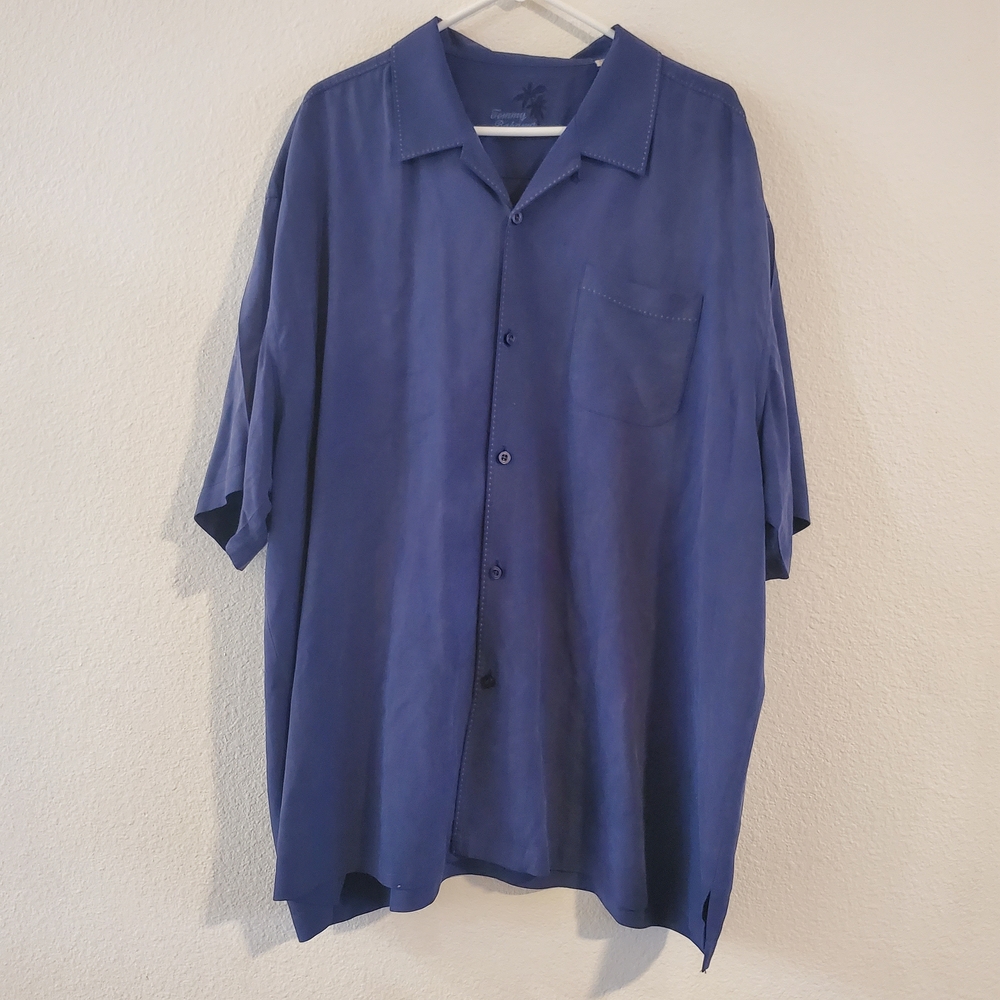 Tommy Bahama Classic Short-Sleeve Button-Up Shirt in Deep Blue 100% Silk